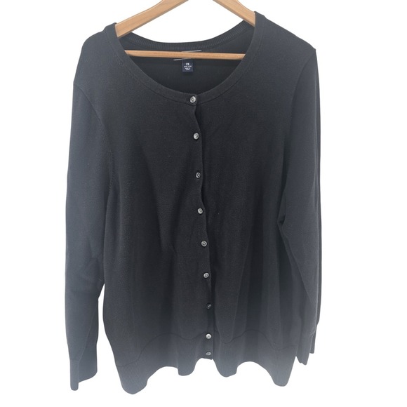 Lands End Womens Cardigan Sweater Plus Size 2X 20W-22W Black Button Long Sleeve - Picture 1 of 5